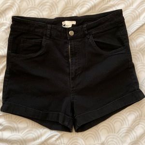 H&M High Rise Black Stretch Denim Shorts
